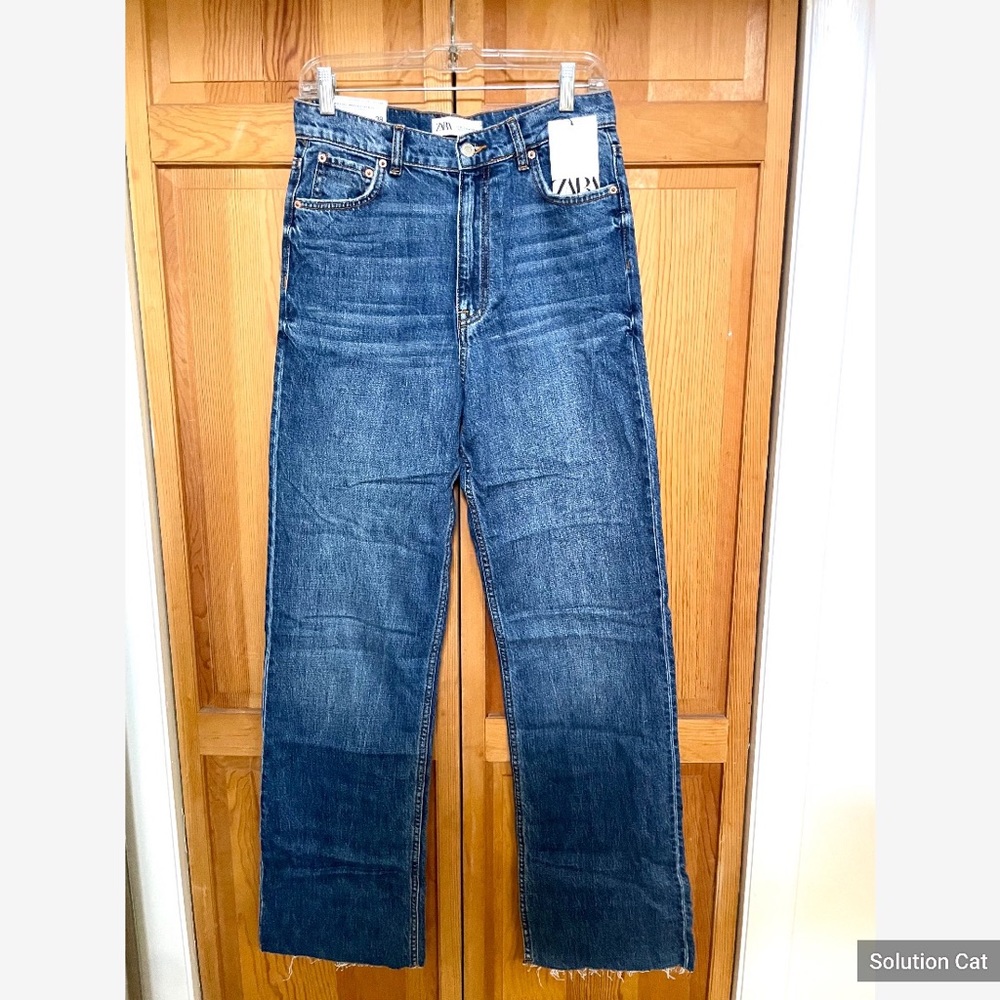 Zara Slim Fit, Wide Leg, High Rise The 90’s Full Length in Dover Blue, Size 6
